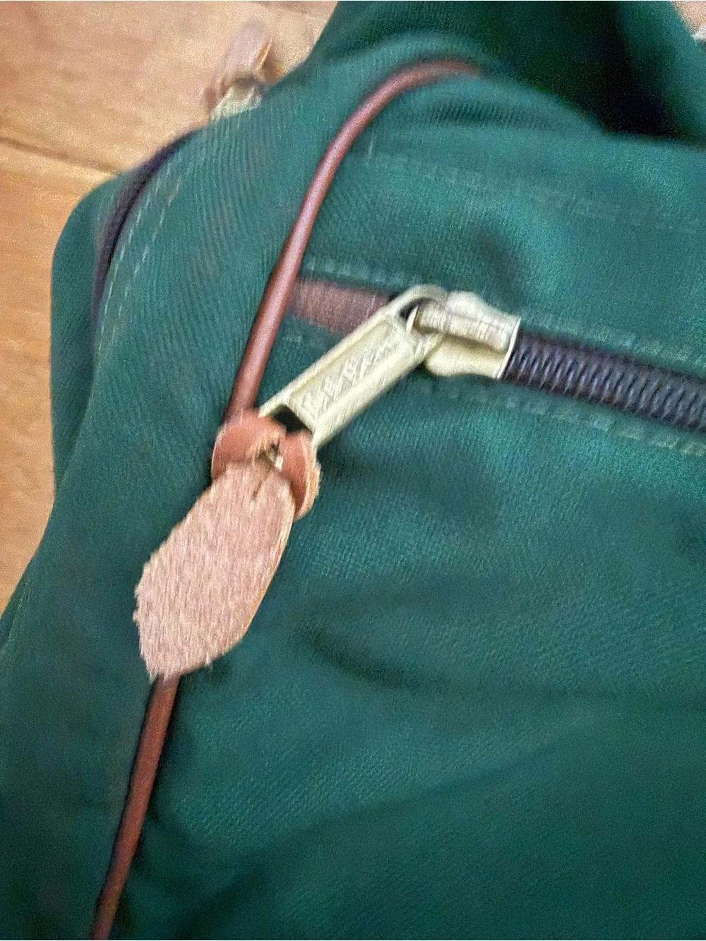 L.L. Bean Forest Green Suitcase with Brown Leather Accents